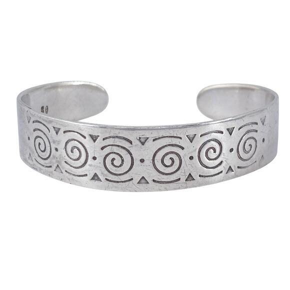 Boma Etched Pattern Cuff Bracelet | Spiral Design | Sterling Silver 925 | 6.5" - Picture 2 of 9